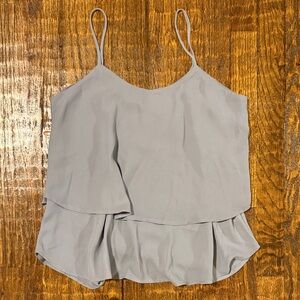 NWT Gray-Blue Flowy Chiffon Cami Top | Layered, Cross-Back, Boutique Style